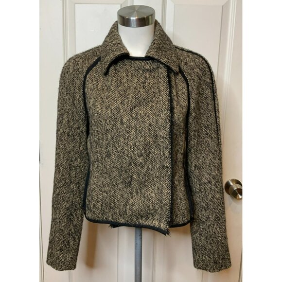 Lanvin Black Gray Tweed Mohair Wool Blend Zip-Up Moto Jacket Fringe Size 38 | 6 - Picture 1 of 7